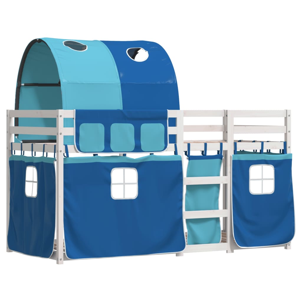 Bunk Bed with Curtains Blue 80x200 cm Solid Wood Pine