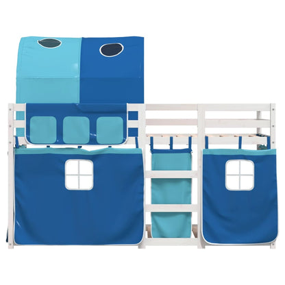 Bunk Bed with Curtains Blue 80x200 cm Solid Wood Pine