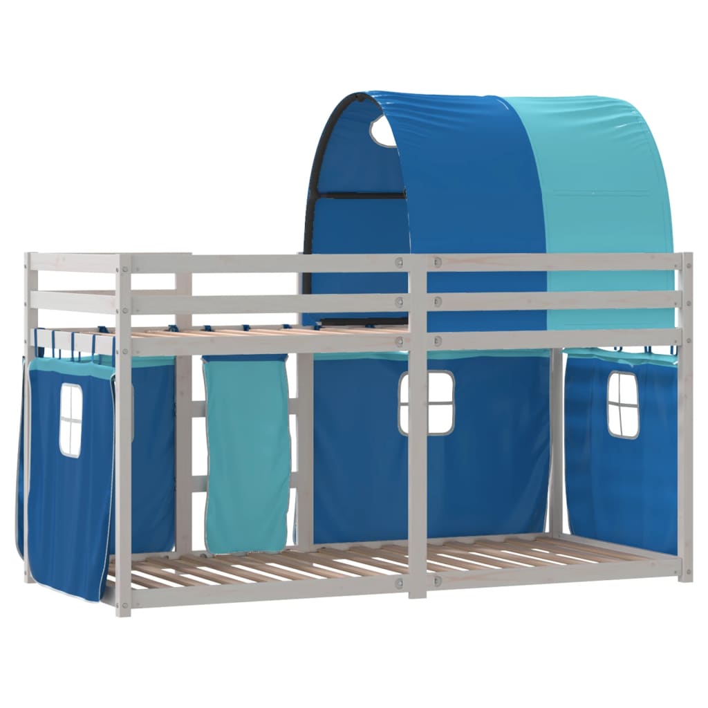 Bunk Bed with Curtains Blue 80x200 cm Solid Wood Pine