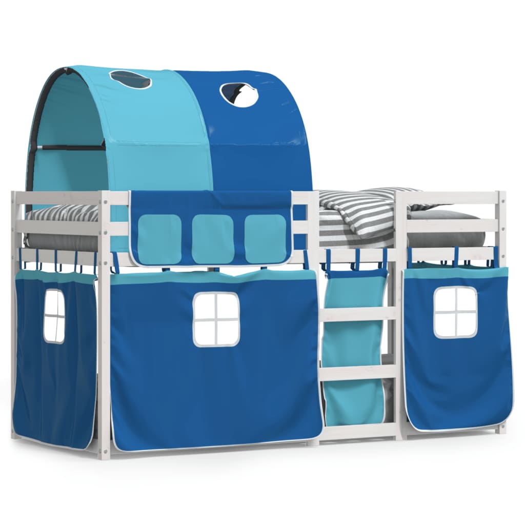 Bunk Bed with Curtains Blue 80x200 cm Solid Wood Pine