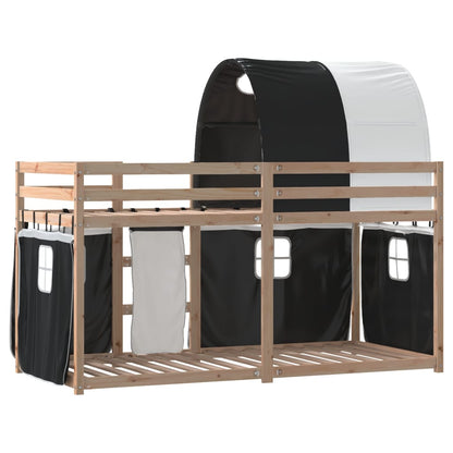 Bunk Bed without Mattress White&Black 75x190 cm Small Single Solid Wood Pine