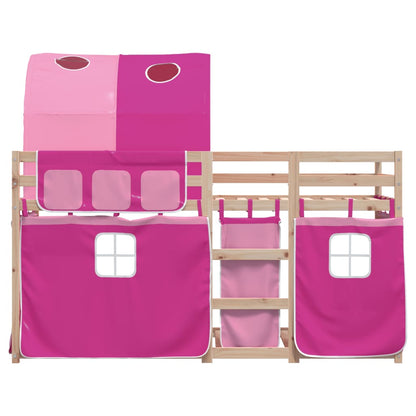 Bunk Bed with Curtains Pink 75x190 cm Solid Wood Pine