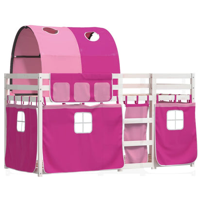 Bunk Bed with Curtains Pink 75x190 cm Solid Wood Pine