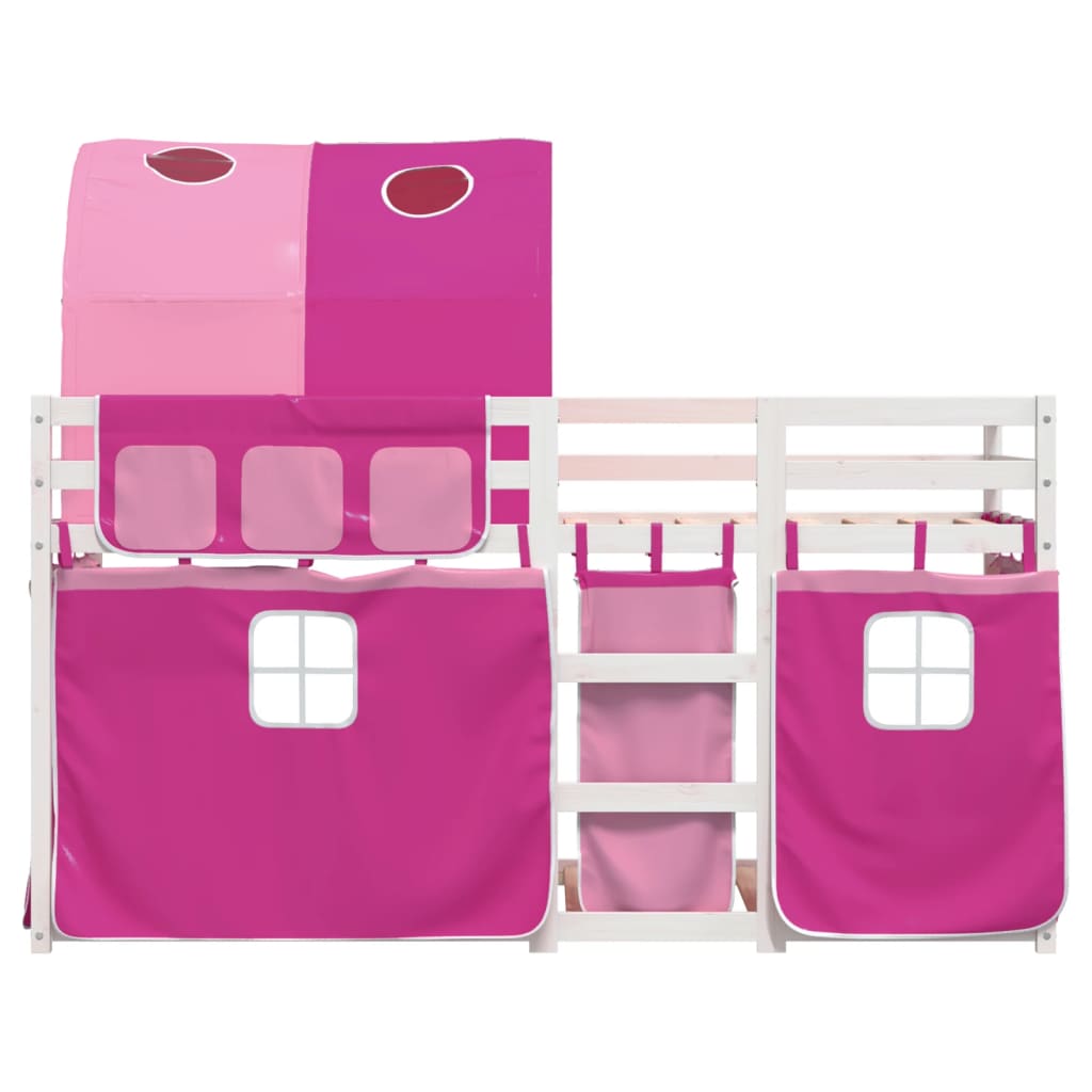 Bunk Bed with Curtains Pink 75x190 cm Solid Wood Pine