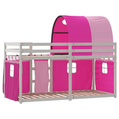 Bunk Bed with Curtains Pink 75x190 cm Solid Wood Pine