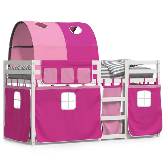 Bunk Bed with Curtains Pink 75x190 cm Solid Wood Pine