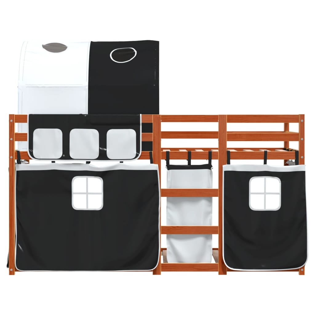 Bunk Bed with Curtains White&Black 80x200 cm Solid Wood Pine