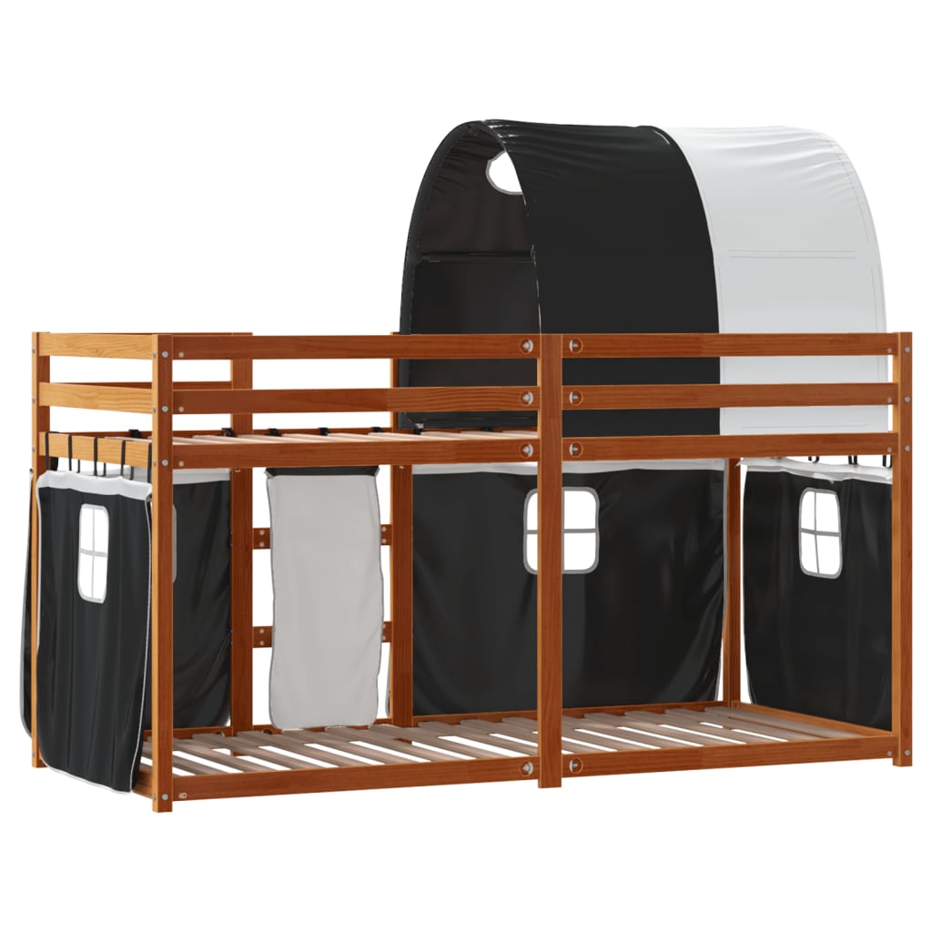 Bunk Bed with Curtains White&Black 80x200 cm Solid Wood Pine