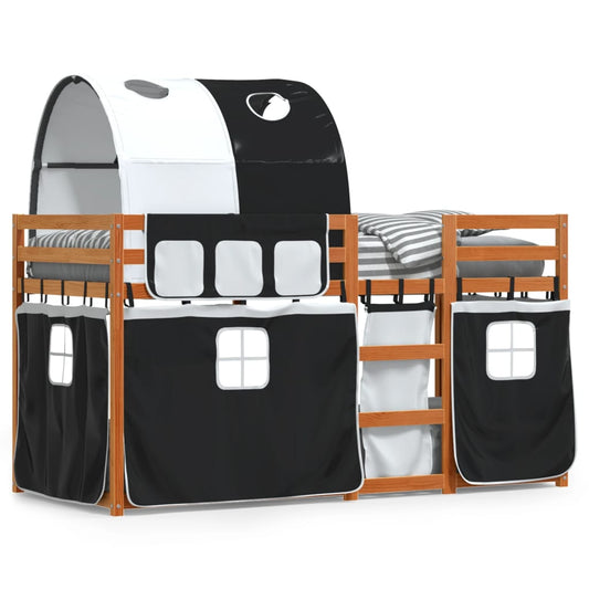 Bunk Bed with Curtains White&Black 80x200 cm Solid Wood Pine