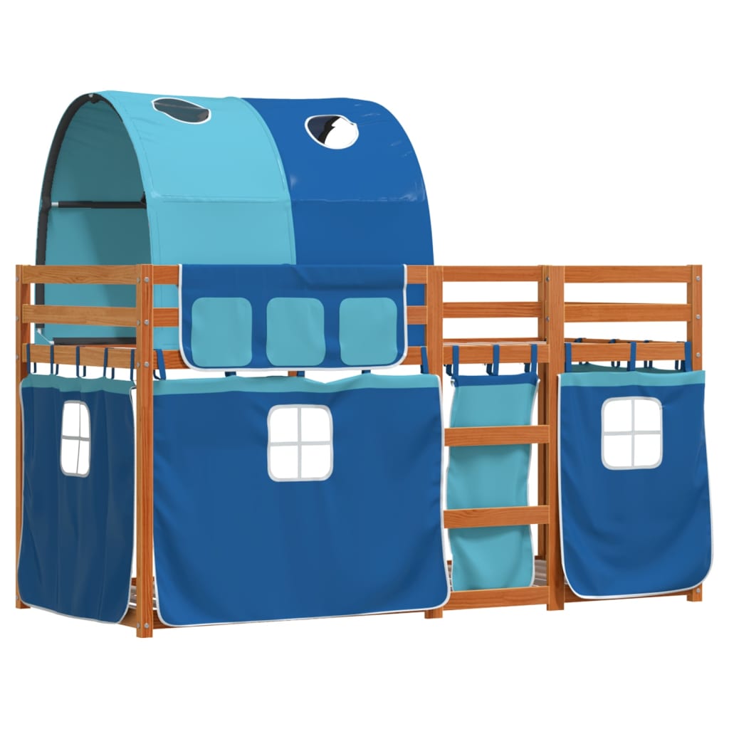 Bunk Bed with Curtains Blue 80x200 cm Solid Wood Pine