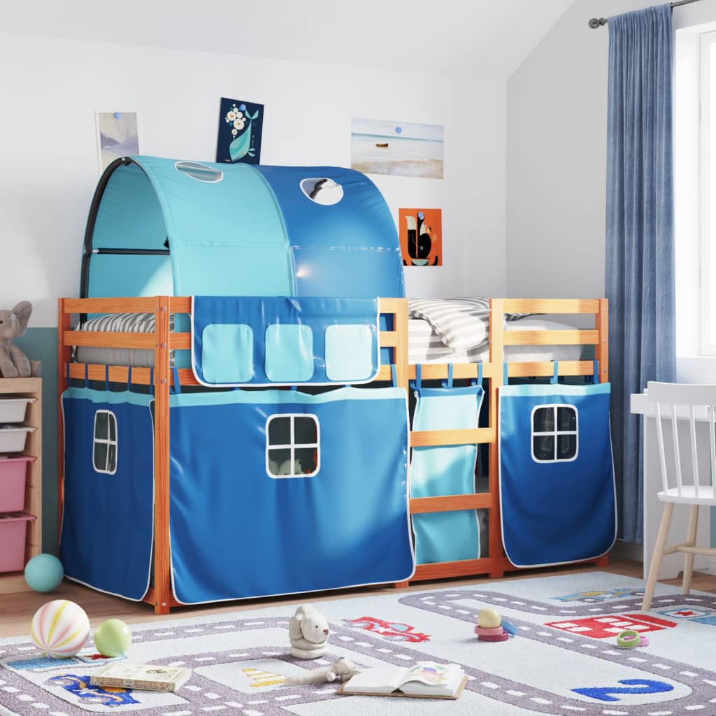 Bunk Bed with Curtains Blue 80x200 cm Solid Wood Pine