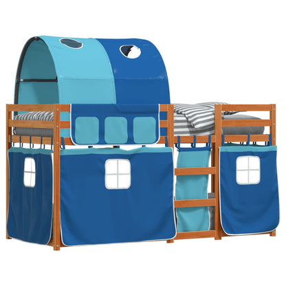 Bunk Bed with Curtains Blue 80x200 cm Solid Wood Pine