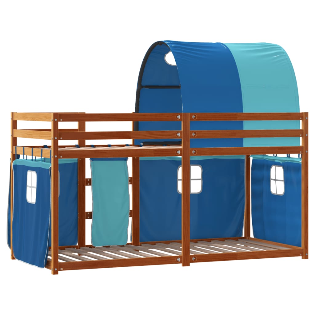 Bunk Bed with Curtains Blue 80x200 cm Solid Wood Pine