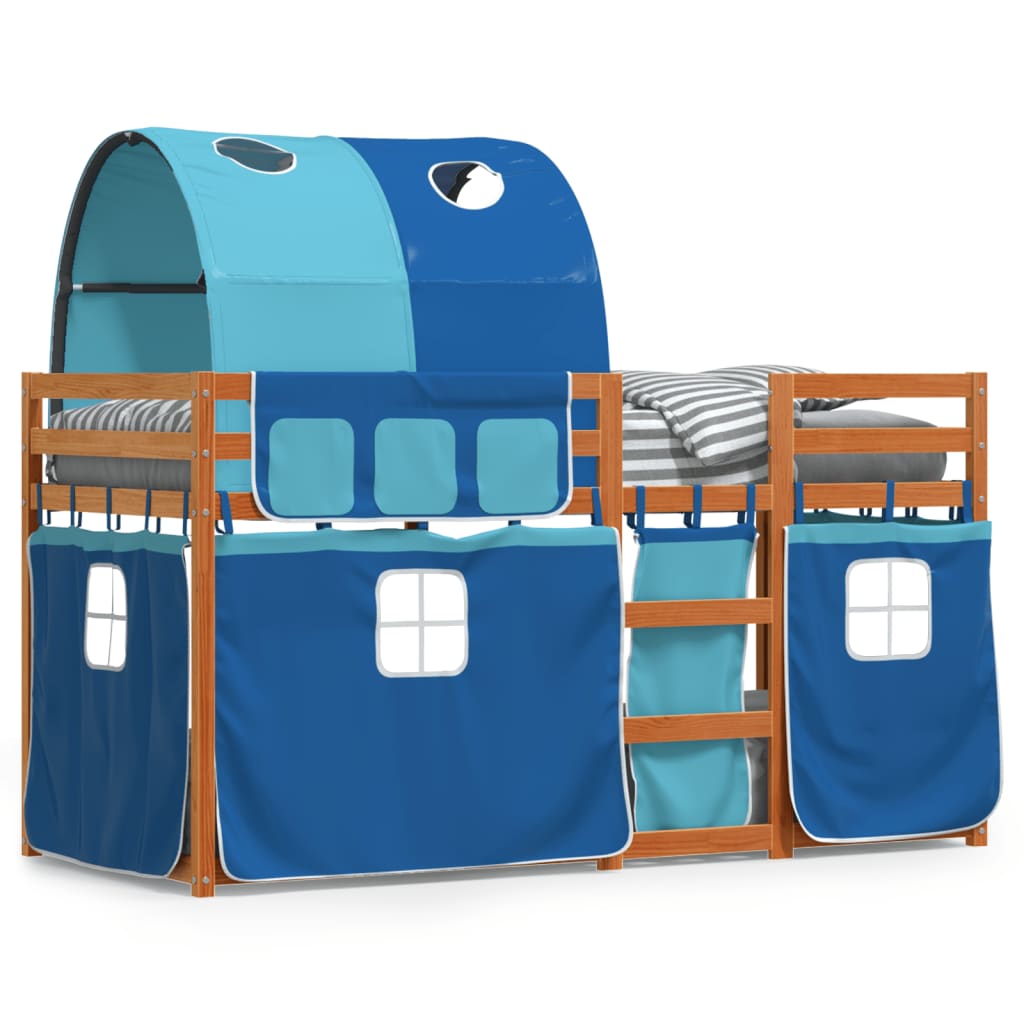 Bunk Bed with Curtains Blue 80x200 cm Solid Wood Pine