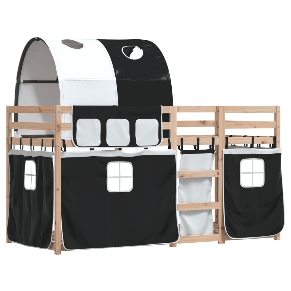 Bunk Bed with Curtains White&Black 90x200 cm Solid Wood Pine