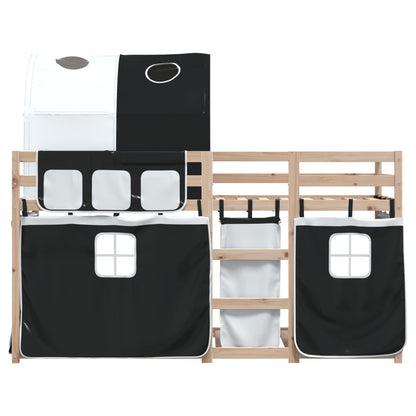 Bunk Bed with Curtains White&Black 90x200 cm Solid Wood Pine