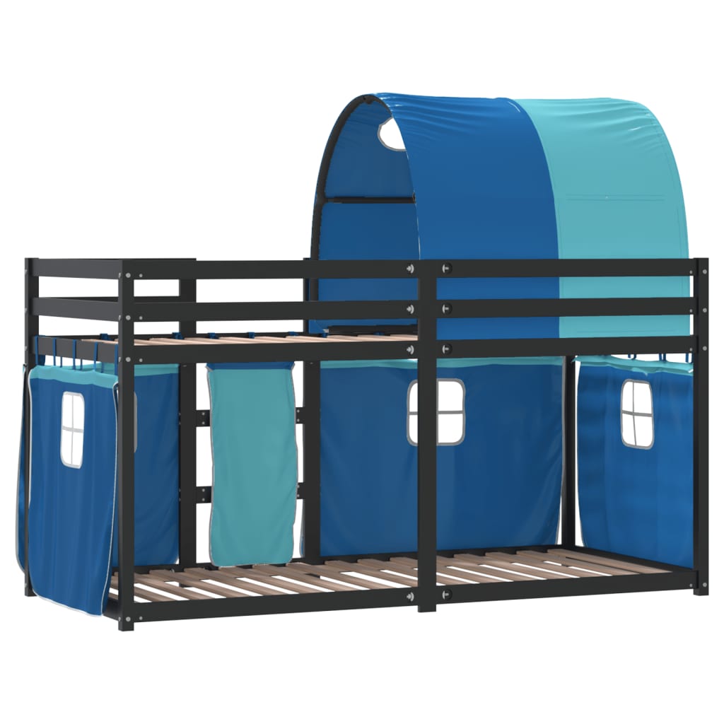 Bunk Bed with Curtains Blue 90x200 cm Solid Wood Pine