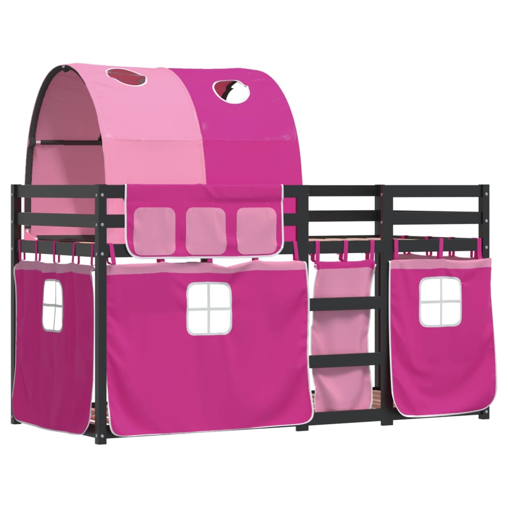 Bunk Bed with Curtains Pink 90x200 cm Solid Wood Pine