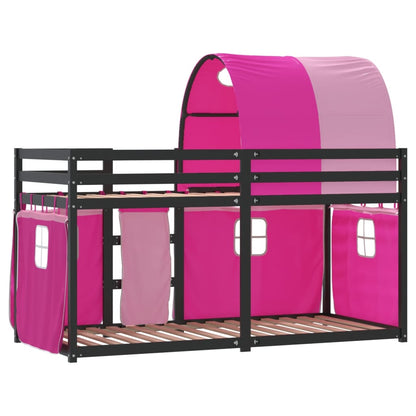 Bunk Bed with Curtains Pink 90x200 cm Solid Wood Pine