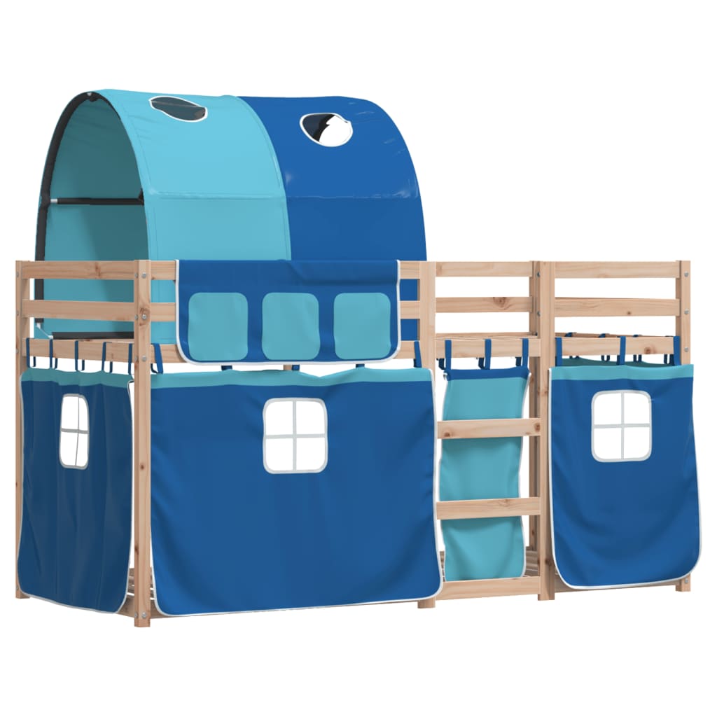 Bunk Bed with Curtains Blue 90x190 cm Solid Wood Pine