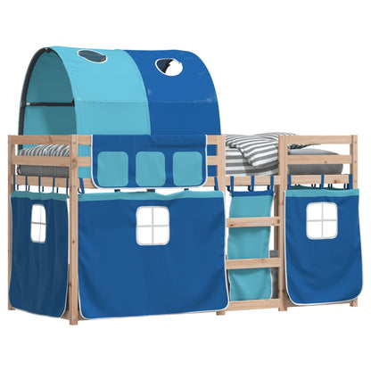 Bunk Bed with Curtains Blue 90x190 cm Solid Wood Pine