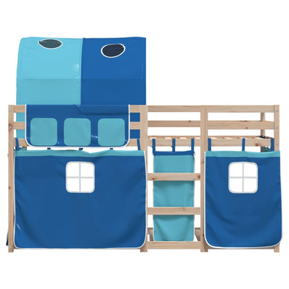 Bunk Bed with Curtains Blue 90x190 cm Solid Wood Pine