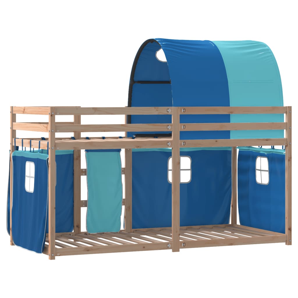 Bunk Bed with Curtains Blue 90x190 cm Solid Wood Pine