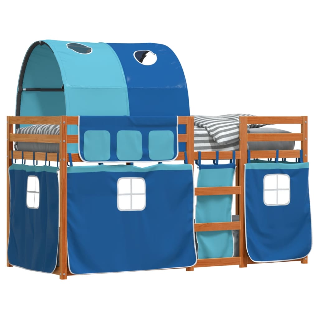 Bunk Bed with Curtains Blue 90x200 cm Solid Wood Pine