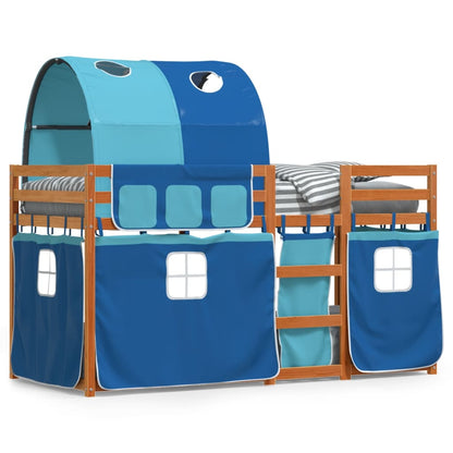 Bunk Bed with Curtains Blue 90x200 cm Solid Wood Pine