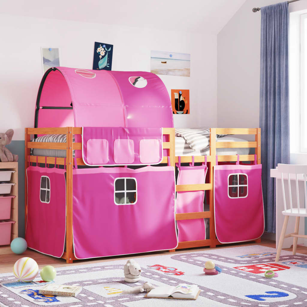 Bunk Bed with Curtains Pink 90x200 cm Solid Wood Pine