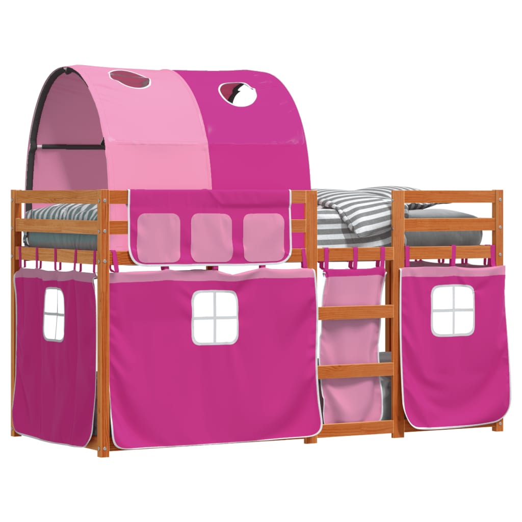 Bunk Bed with Curtains Pink 90x200 cm Solid Wood Pine