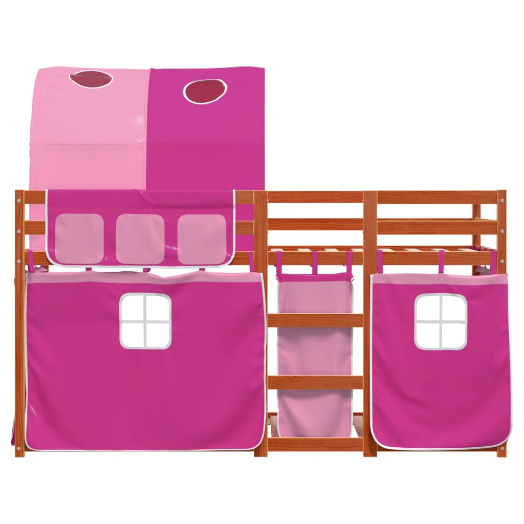 Bunk Bed with Curtains Pink 90x200 cm Solid Wood Pine