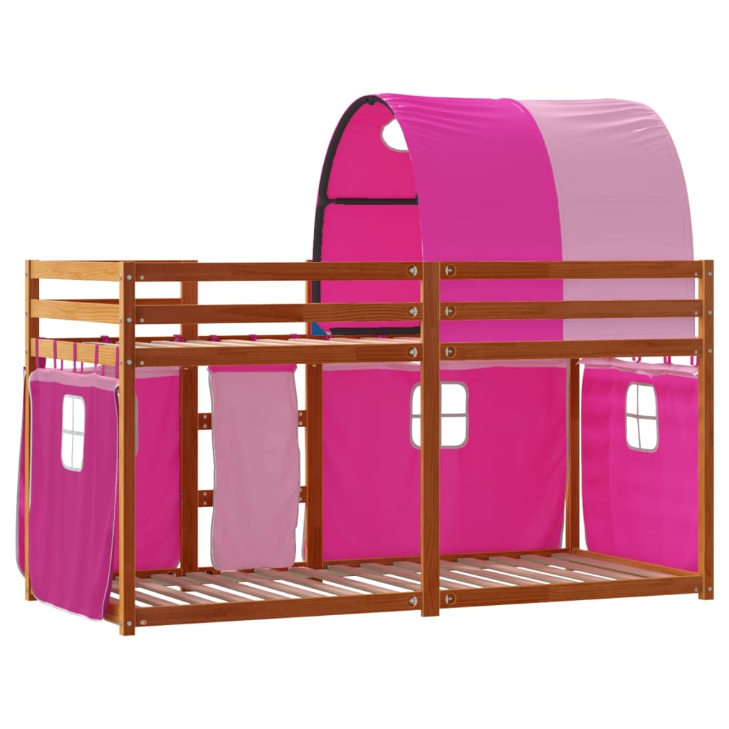 Bunk Bed with Curtains Pink 90x200 cm Solid Wood Pine