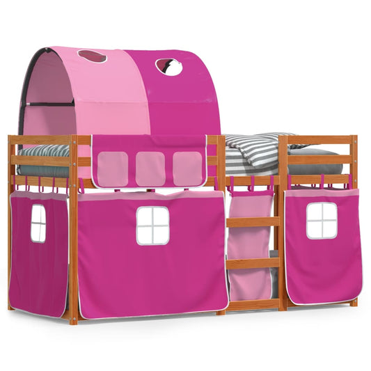 Bunk Bed with Curtains Pink 90x200 cm Solid Wood Pine