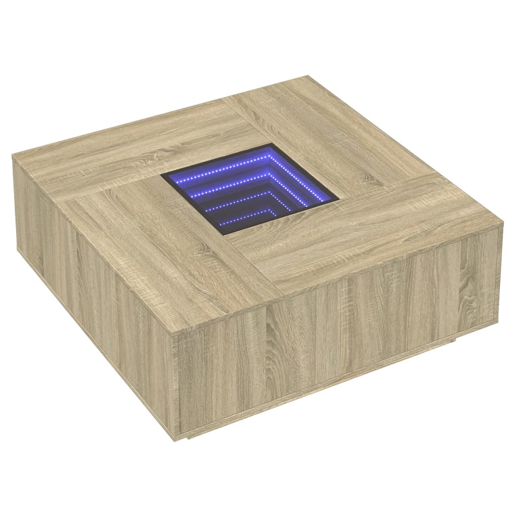 Coffee Table with Infinity LED Sonoma Oak 100x100x40 cm