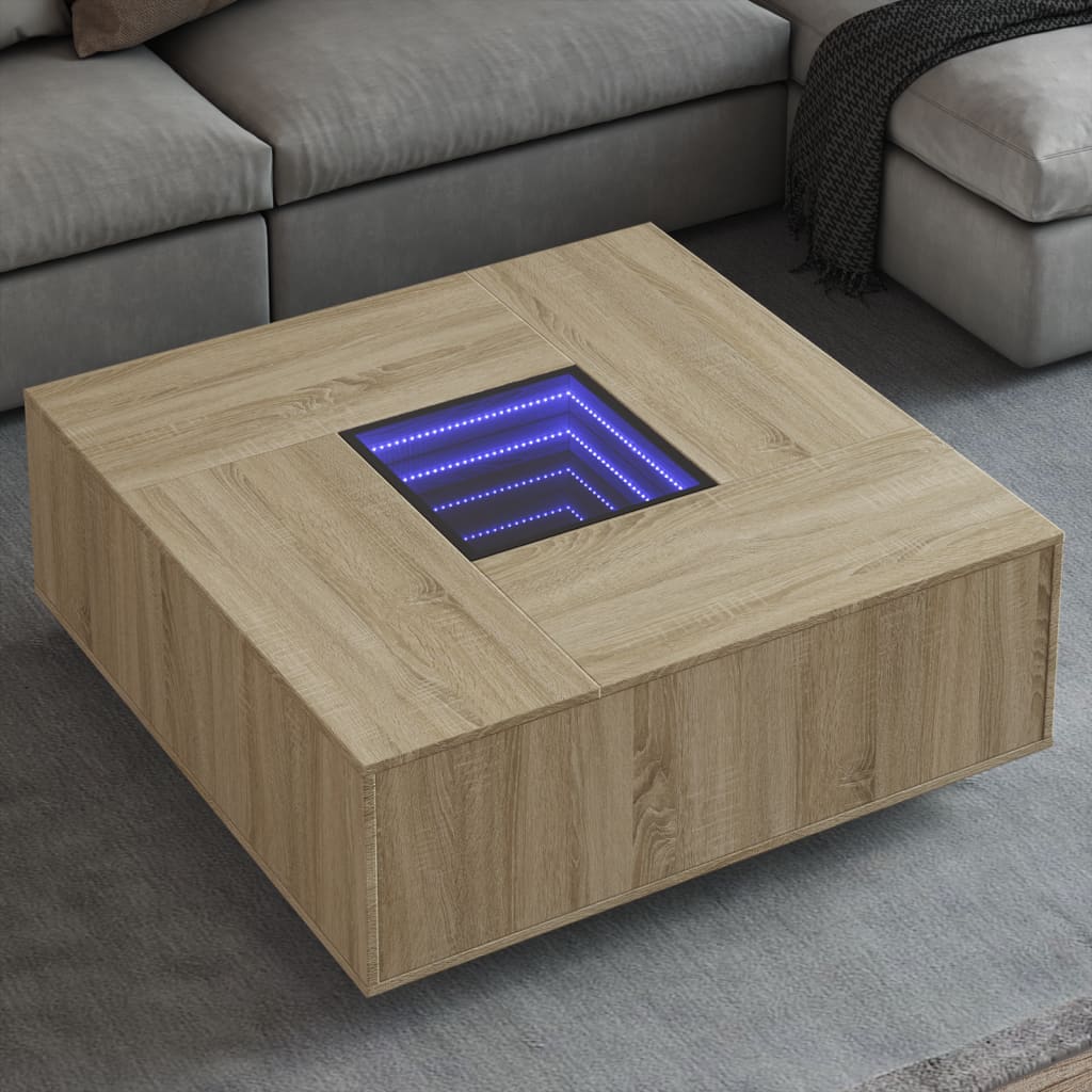 Coffee Table with Infinity LED Sonoma Oak 100x100x40 cm