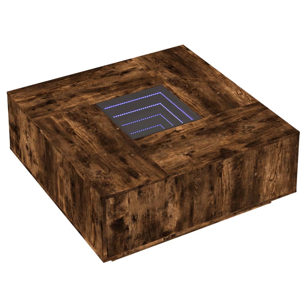 Coffee Table with Infinity LED Smoked Oak 100x100x40 cm