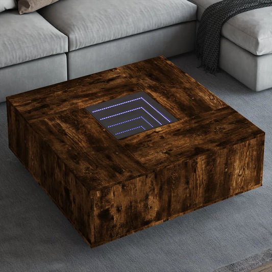 Coffee Table with Infinity LED Smoked Oak 100x100x40 cm