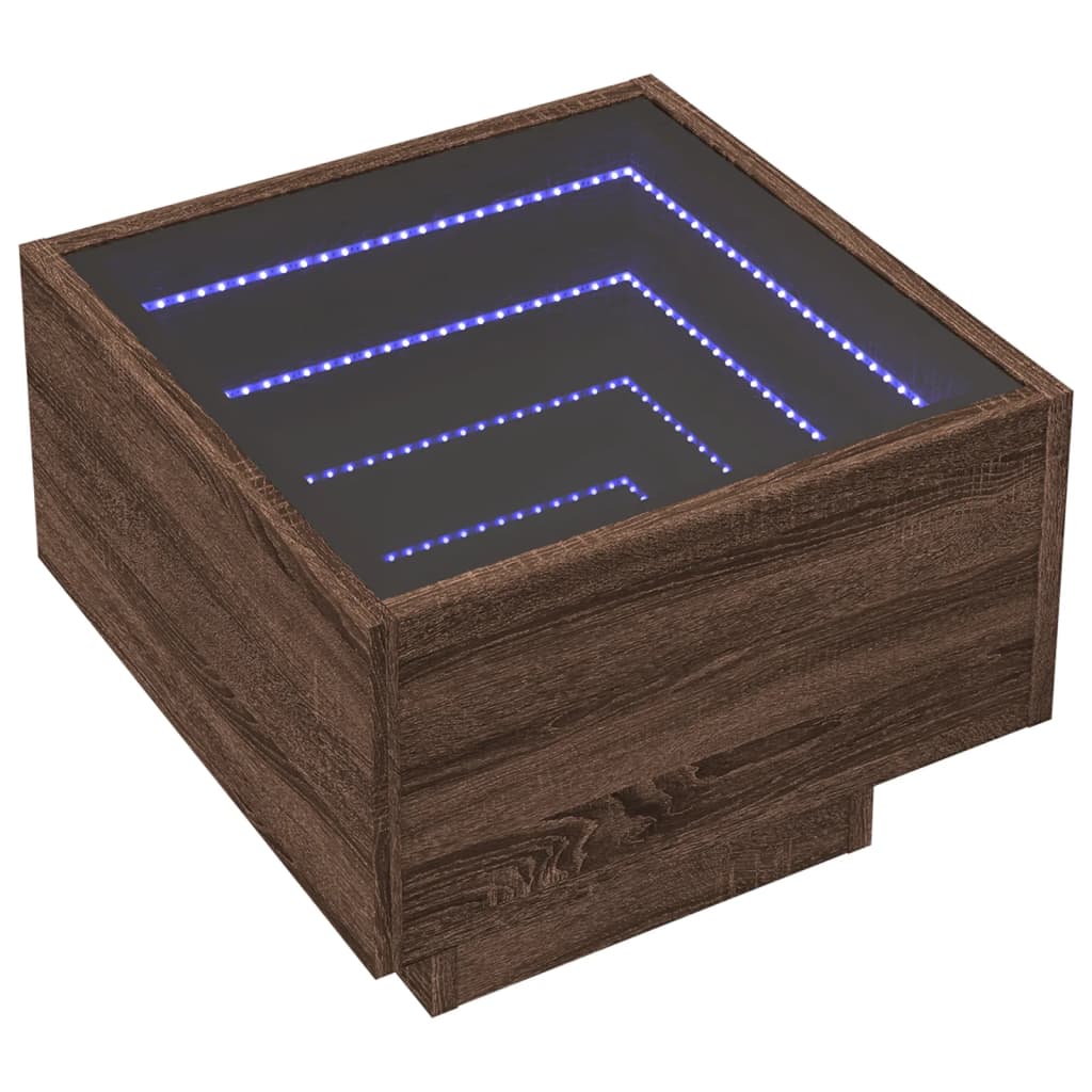 Bedside Table with Infinity LED Brown Oak 40x40x30 cm