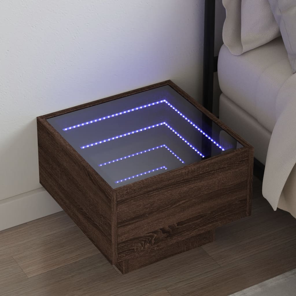 Bedside Table with Infinity LED Brown Oak 40x40x30 cm