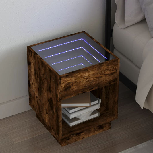 Bedside Table with Infinity LED Brown Oak 40x40x50 cm