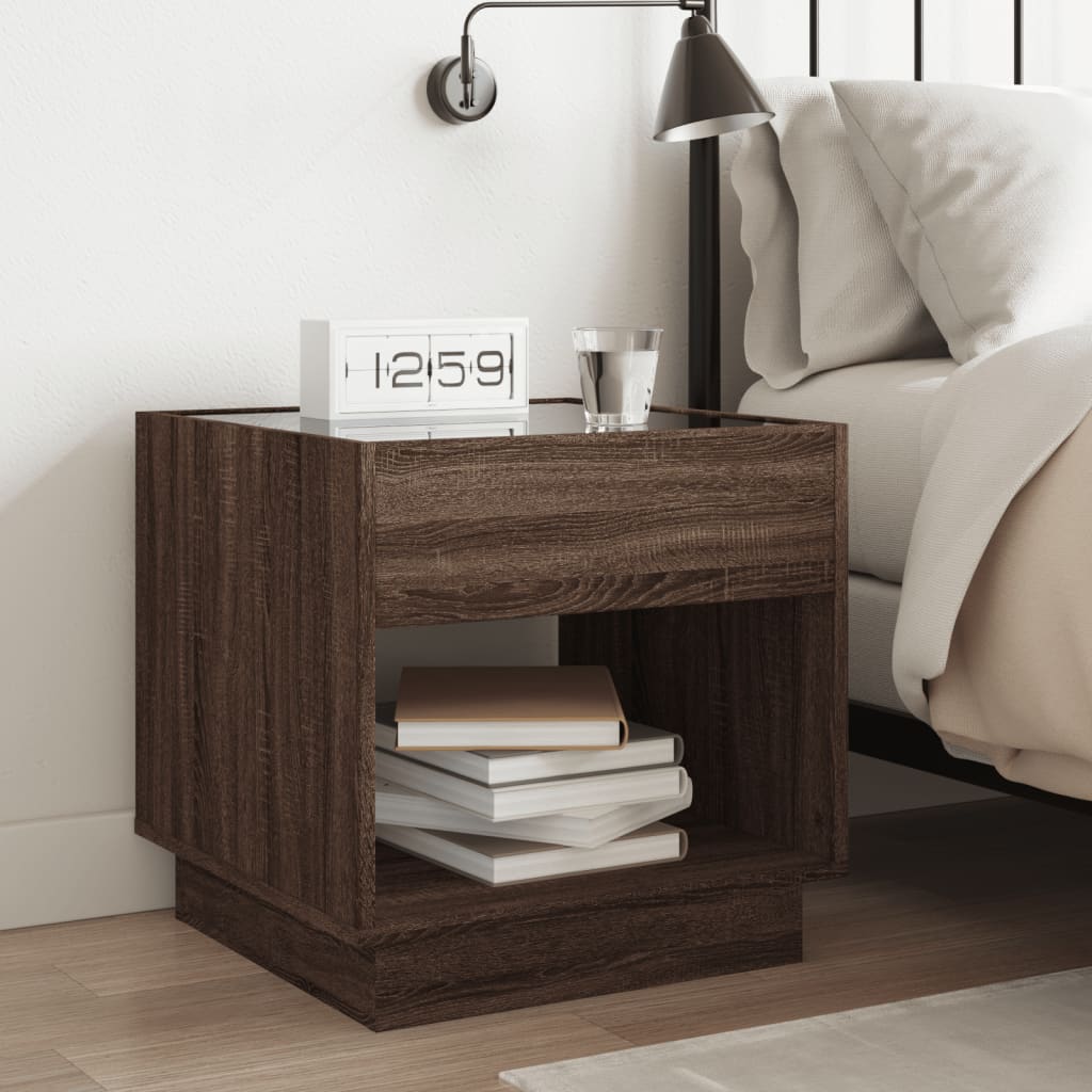 Bedside Table with Infinity LED Brown Oak 50x50x50 cm