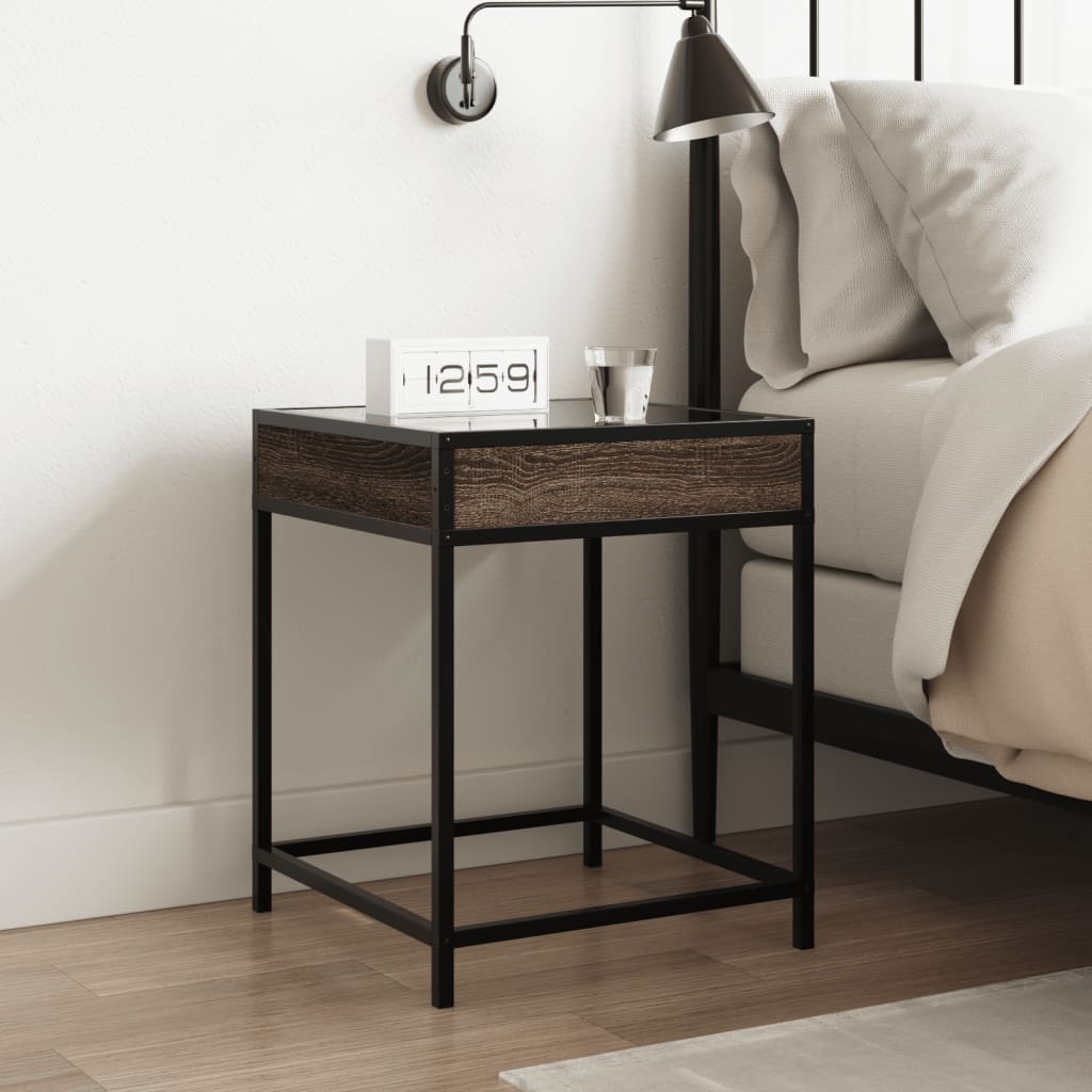 Bedside Table with Infinity LED Brown Oak 40x40x51 cm