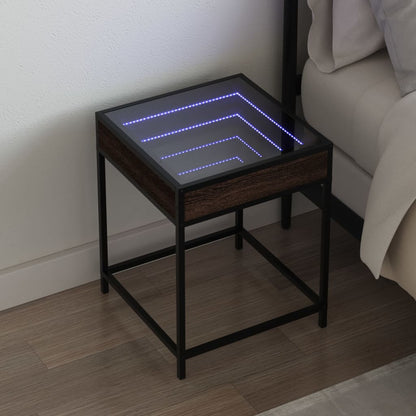 Bedside Table with Infinity LED Brown Oak 40x40x51 cm