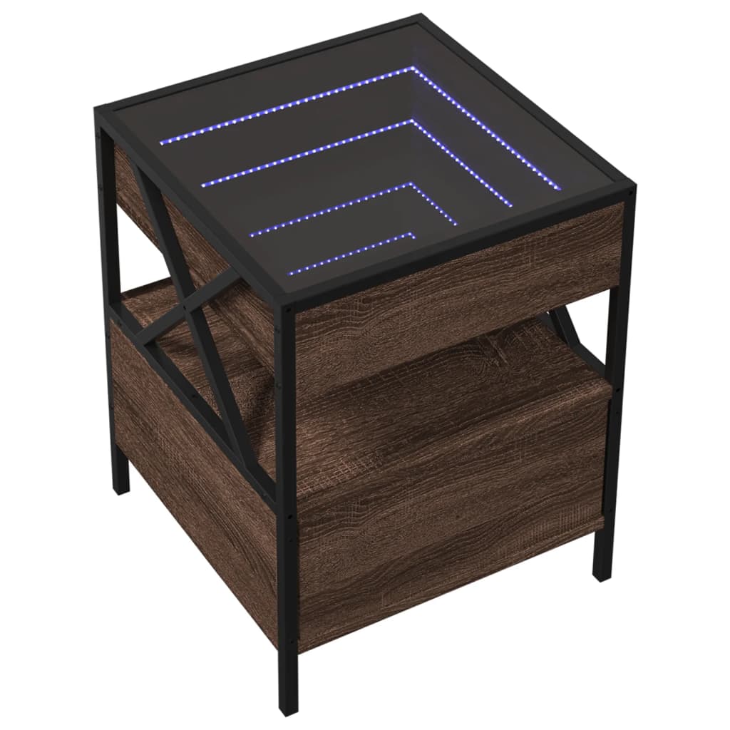 Bedside Table with Infinity LED Brown Oak 40x40x51 cm