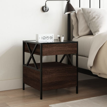 Bedside Table with Infinity LED Brown Oak 40x40x51 cm