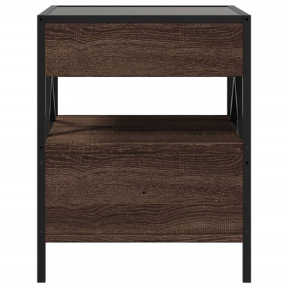 Bedside Table with Infinity LED Brown Oak 40x40x51 cm