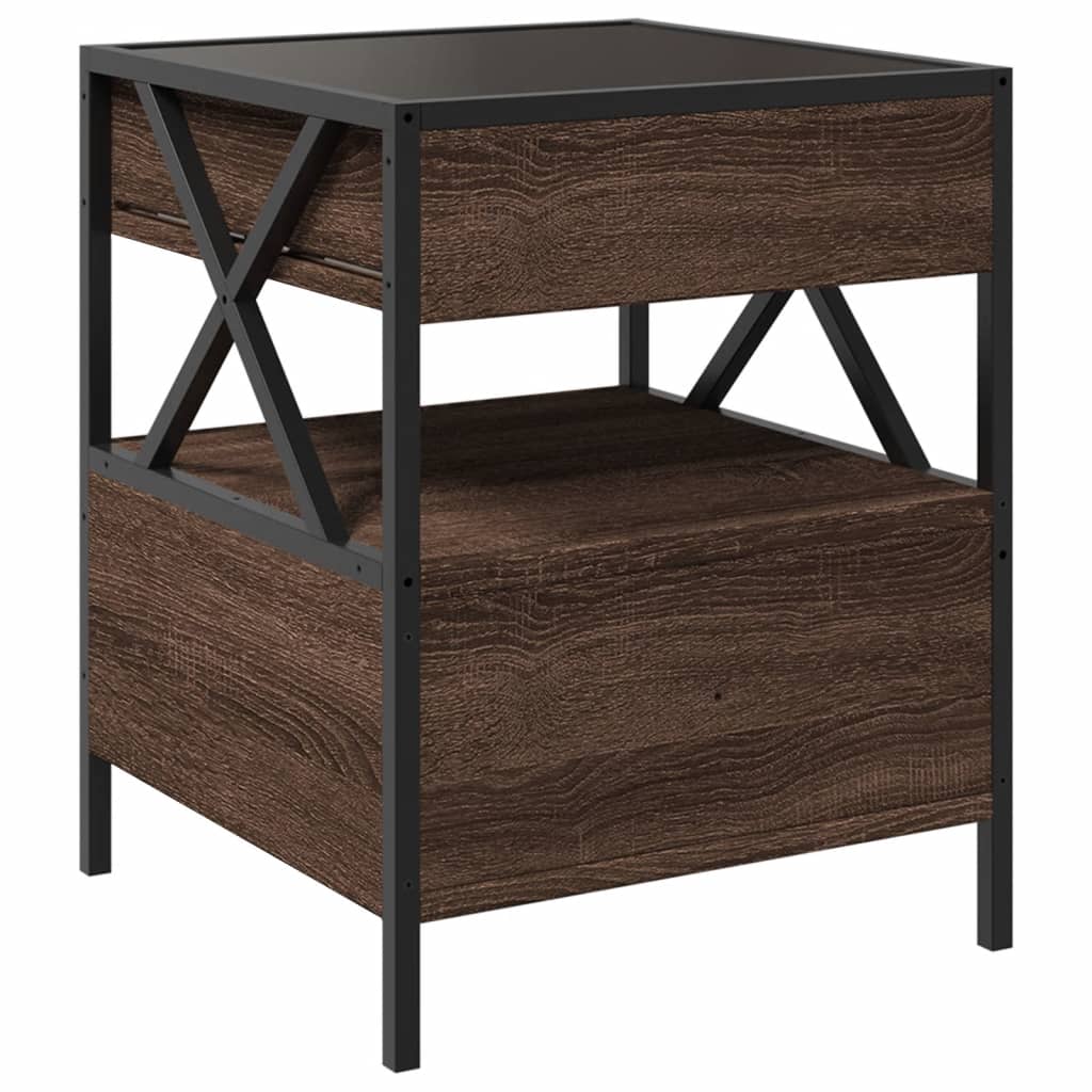 Bedside Table with Infinity LED Brown Oak 40x40x51 cm