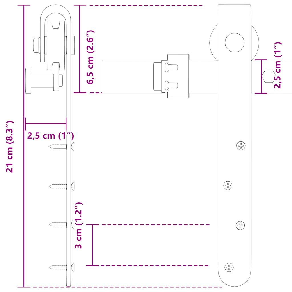 vidaXL Sliding Cabinet Door Kit 91.5 cm Carbon Steel