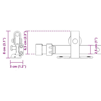 Sliding Cabinet Door Kit 200 cm Carbon Steel